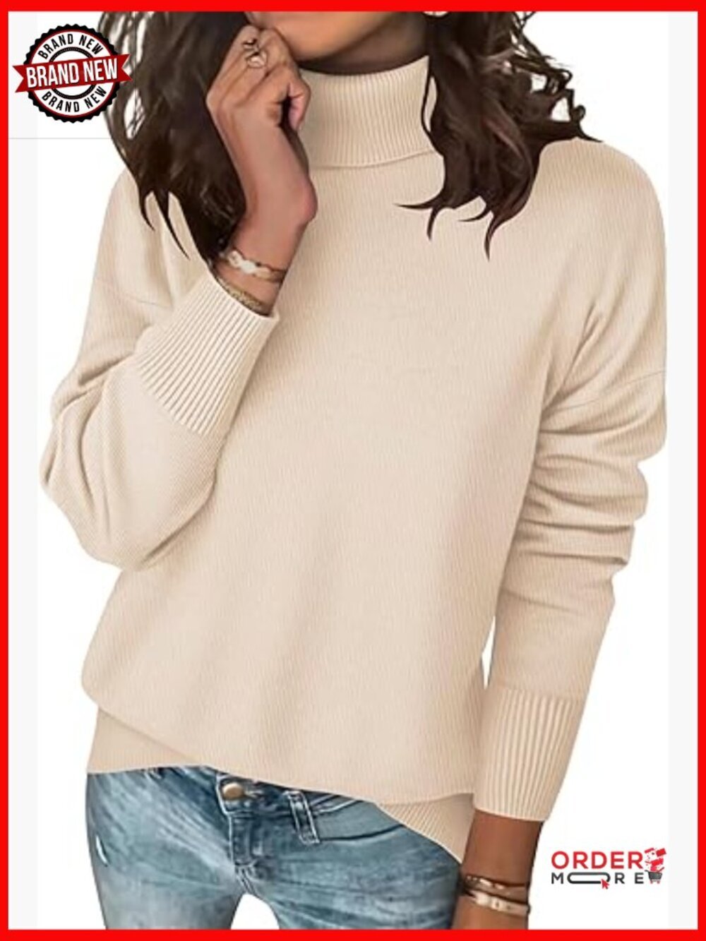 Women's Turtleneck Sweater Ribbed Knit Long Sleeve Pullover Soft Cozy Top